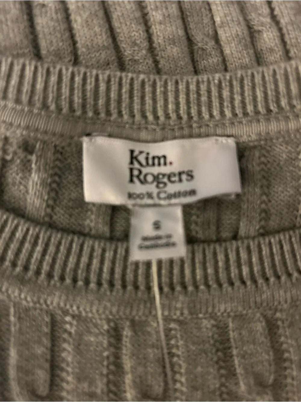 Kim Rogers Light Gray Cable-Knit Crewneck Sweater